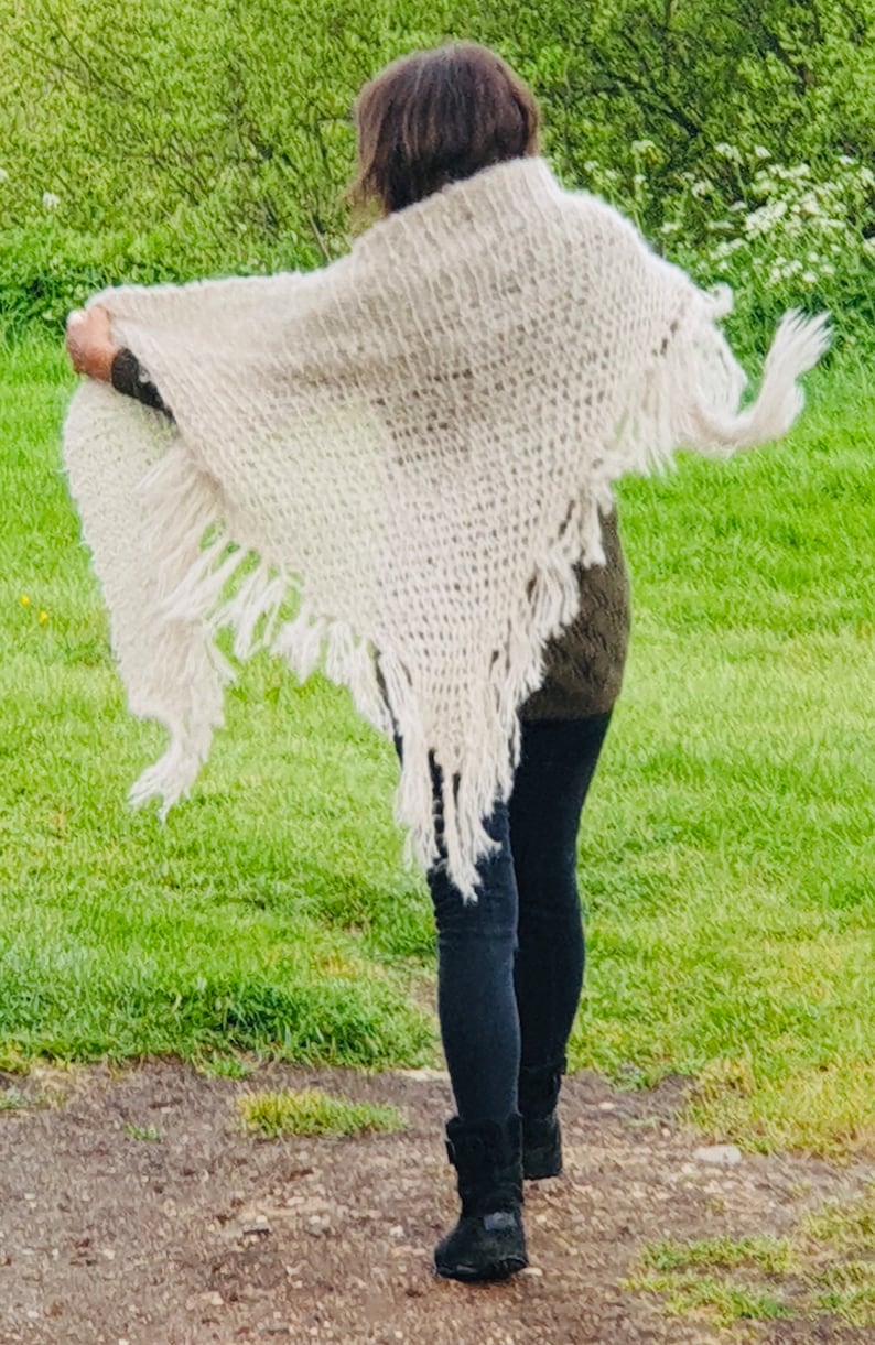 Hand Knitted Chunky Knit Tasseled Shawl/Wrap/Scarf in Merino Wool and Alpaca. image 1