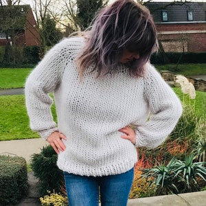 Hand knitted chunky knit women’s jumper/sweater in soft merino wool
