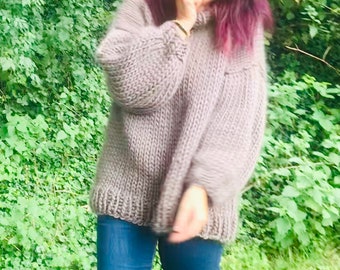 Hand knitted oversized chunky knit women’s jumper/sweater in soft merino wool