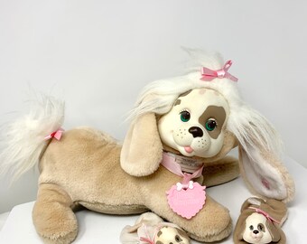 Mama and Babies Beige Dog with 2 Puppies Stuffed Toy Dog 1991 Hasbro Puppy Surprise Plush Dog with Puppies Vintage Soft Toy