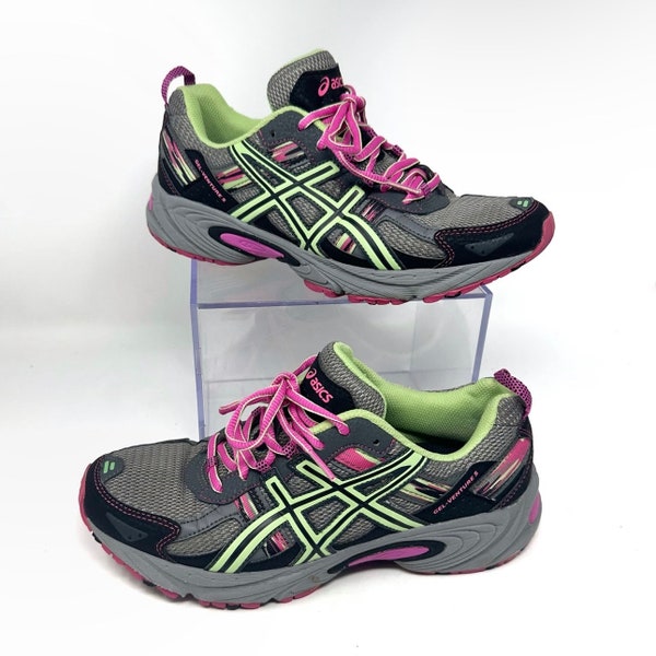 Asics Womens Gel Venture 5 T5N9Q Gray Running Shoes Sneakers Size 8.5 pink green