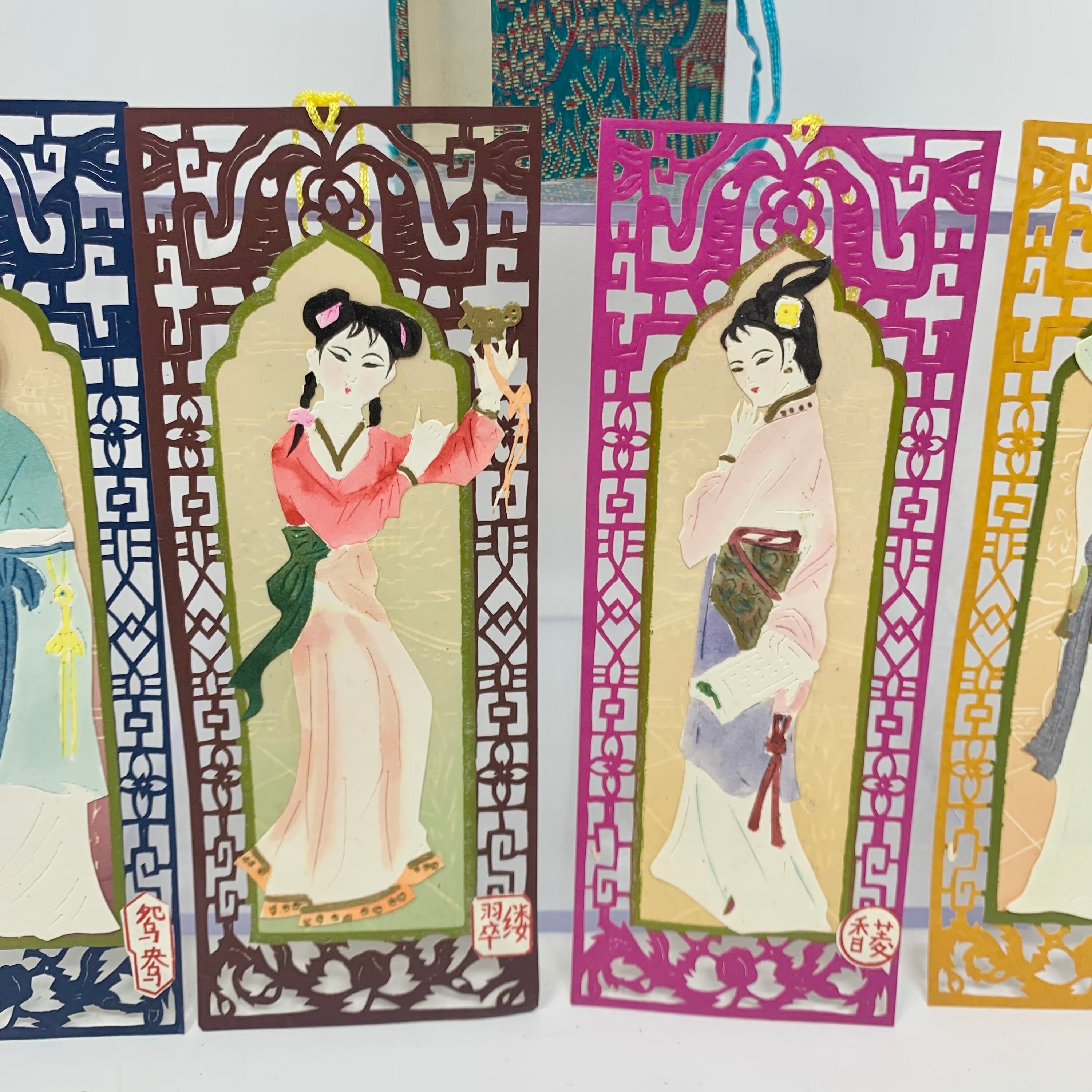 Vintage Asian Geisha Bookmarks Intricate Paper Art Set of 4 W Box - Etsy