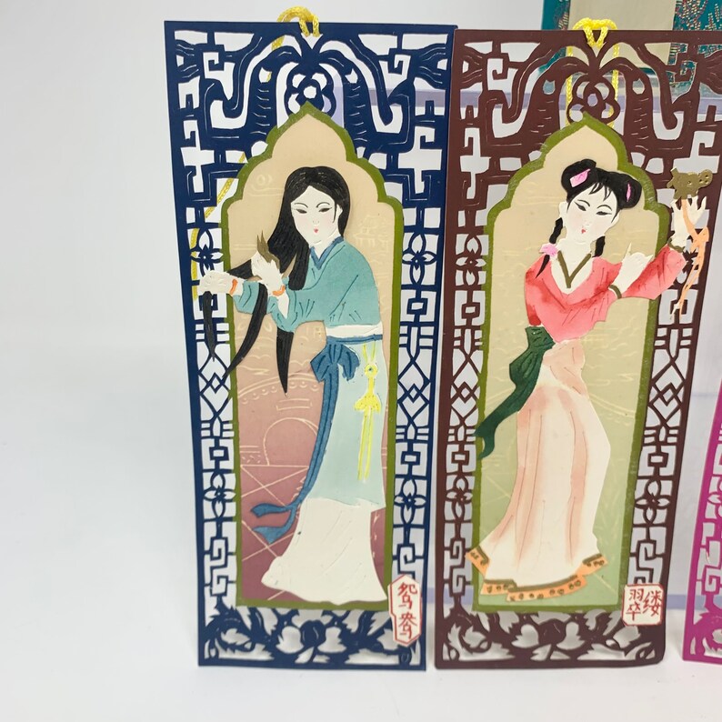 Vintage Asian Geisha Bookmarks Intricate Paper Art Set of 4 W Box - Etsy