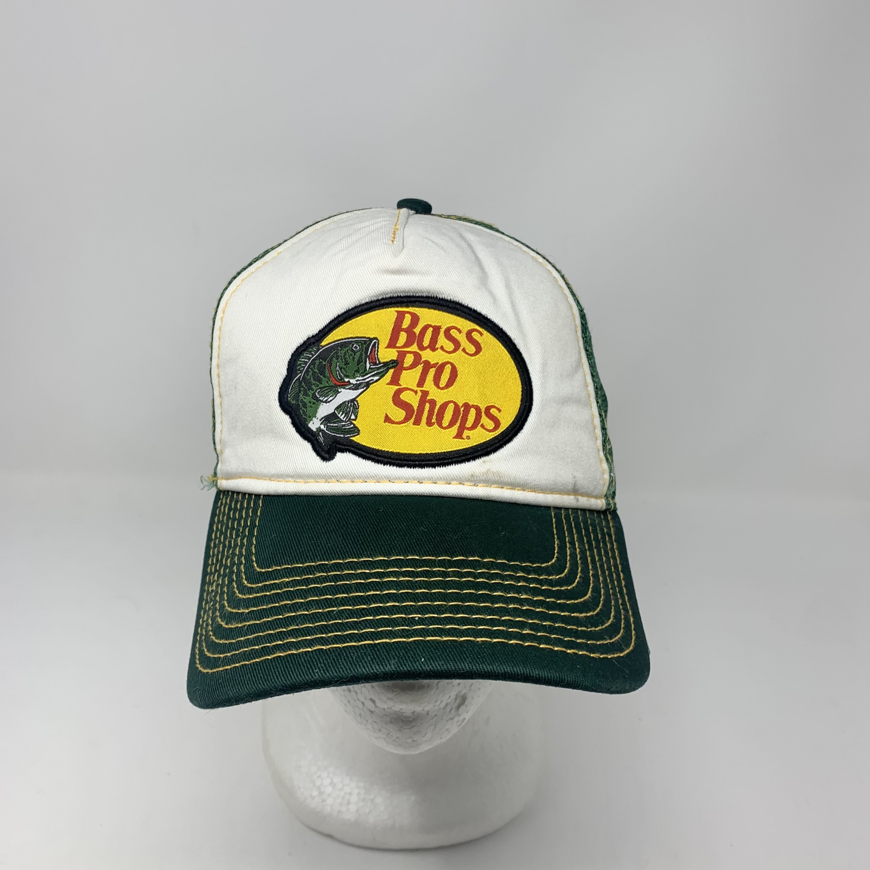 Bass Pro Shops SnapBack Trucker Hat - Fishing Green White Yellow Red