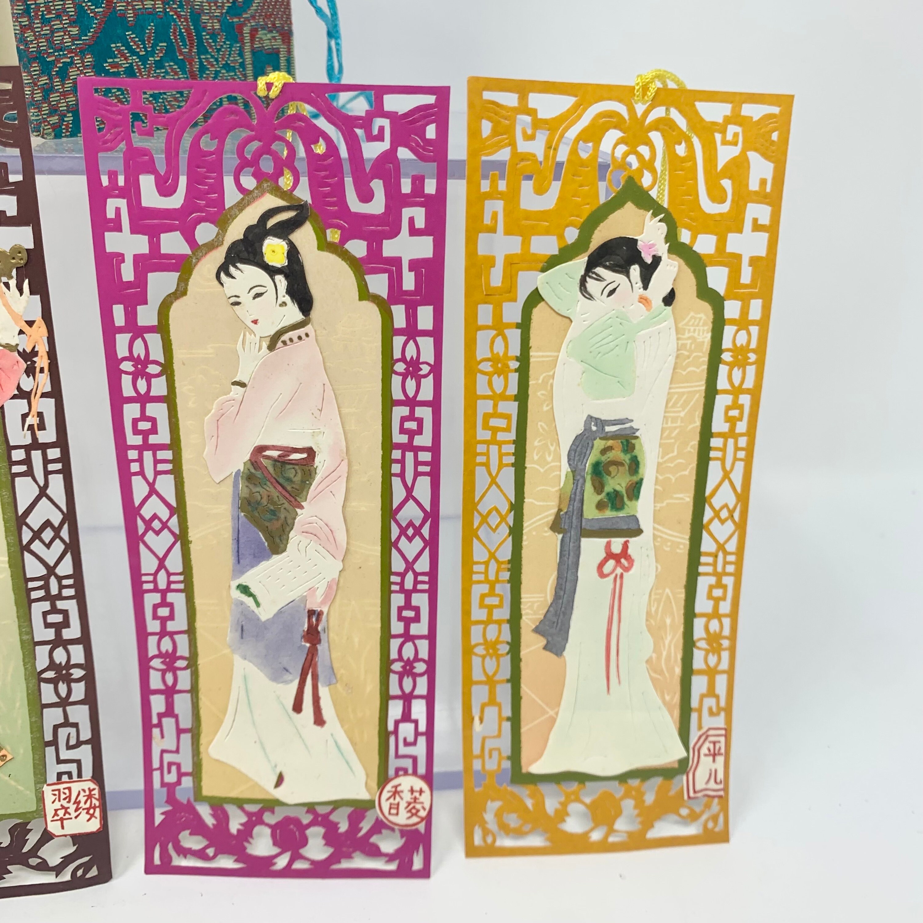 Vintage Asian Geisha Bookmarks Intricate Paper Art Set of 4 W Box - Etsy