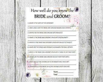 How Well Do You Know The BRIDE and GROOM? Bridal Shower Game