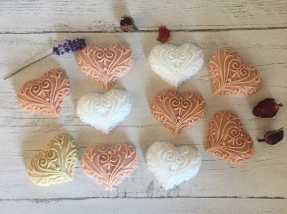 Ten Mini Heart Soaps- Wedding Favour - Baby Shower - Stocking Filler - Party Bags - Overnight Guest Soap