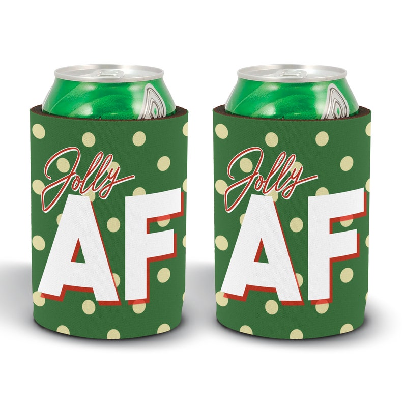 Jolly AF Can Cooler Holiday 2019 Stocking Stuffer Can Hugger for Holiday Events Plaid Christmas