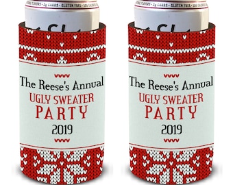 Ugly Sweater Slim Can Cooler / Holiday 2019 Ugly Sweater Party Custom Can Coolers/ Can Hugger for Holiday Events and Stocking Stuffers