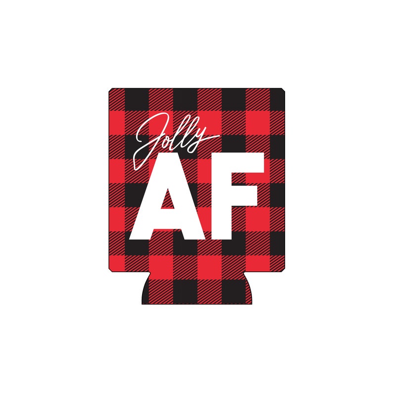 Jolly AF Can Cooler Holiday 2019 Stocking Stuffer Can Hugger for Holiday Events Plaid Christmas