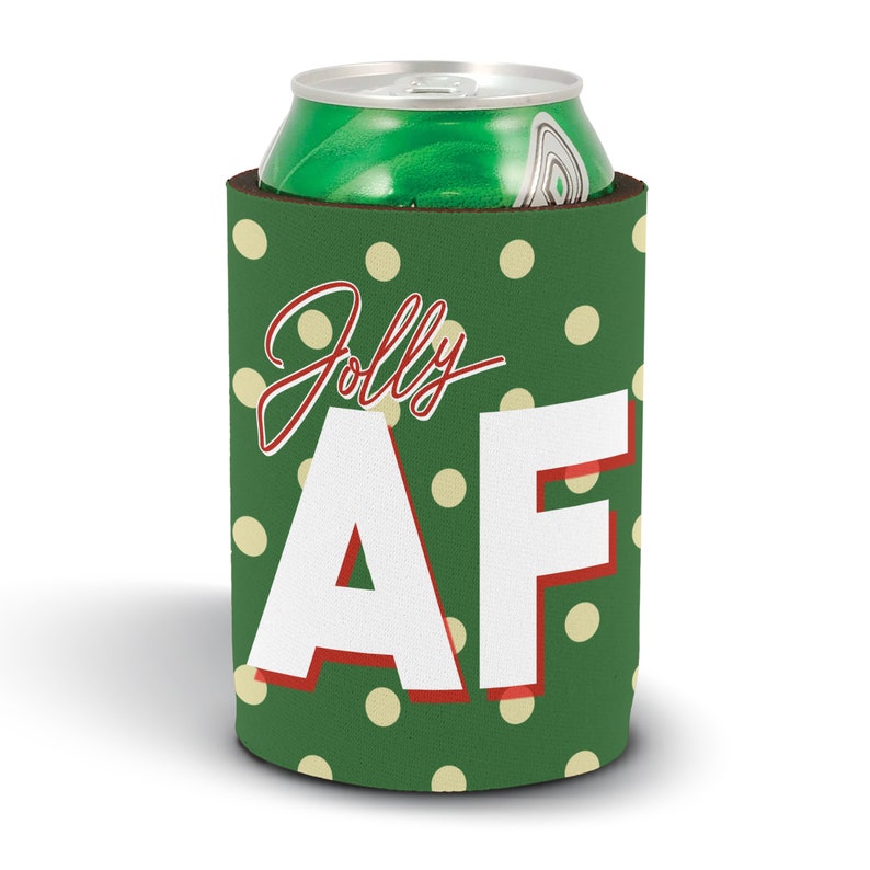 Jolly AF Can Cooler Holiday 2019 Stocking Stuffer Can Hugger for Holiday Events Plaid Christmas