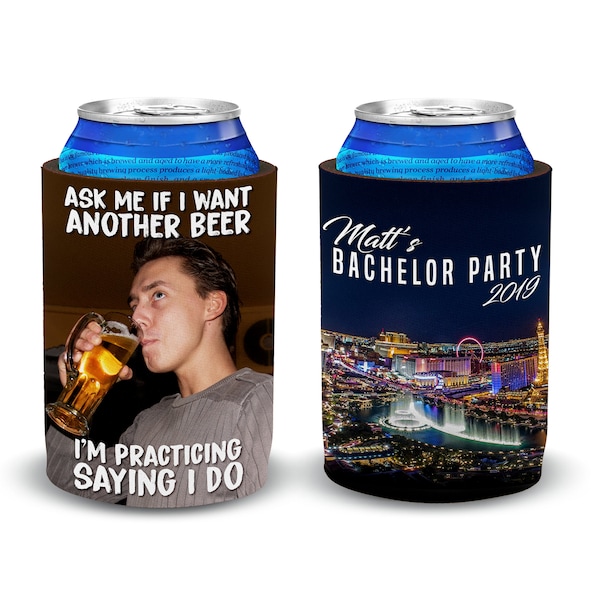 Bachelor Party Custom Can Cooler / Personalized Photo Can Cooler /Your Text, Picture and Design Idea on this Beer Hugger
