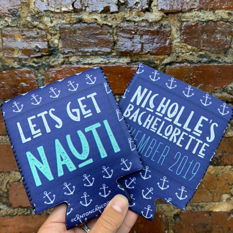 colors and design Fully Custom Nautical Bachelorette Party Can Coolers personalize by changing text