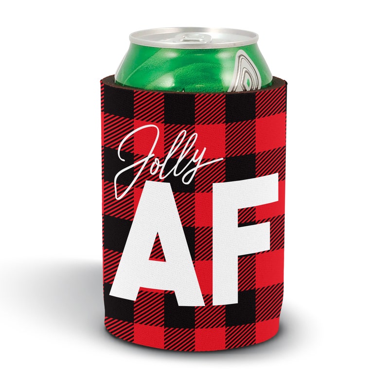 Jolly AF Can Cooler Holiday 2019 Stocking Stuffer Can Hugger for Holiday Events Plaid Christmas