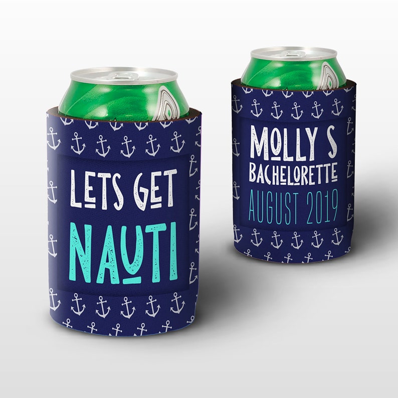 colors and design Fully Custom Nautical Bachelorette Party Can Coolers personalize by changing text