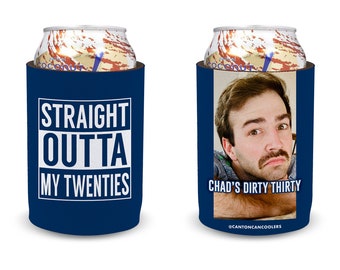 Birthday Can Cooler / Straight Outta My Twenties / Customize with text and colors / Add your photo /  Birthday Can Cozies / Thirties
