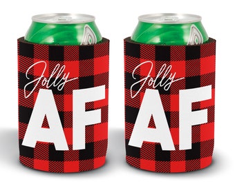 Jolly AF Can Cooler / Holiday 2019 Stocking Stuffer / Can Hugger for Holiday Events / Plaid Christmas