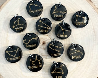 CHARMS FOR BRACELETS - Zodiac Signs || Polymer Clay zodiac sign in gold and black coated in resin made in Canada craft passion diy