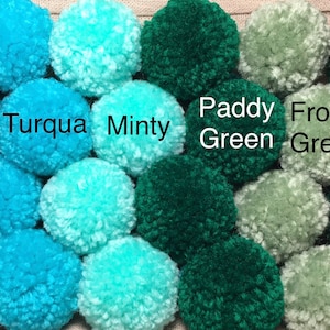 Pom Poms 6 each 50+ colors 1.5 inch Pkg of 6 or 12 Yarn turquoise green lime mint Pom Pom solid color small cosplay knit hat pompom pompoms