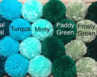 Pom Poms 6 each 50+ colors 1.5 inch Pkg of 6 or 12 Yarn turquoise green lime mint Pom Pom solid color small cosplay knit hat pompom pompoms