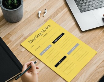 A4 Meeting Notepad Template Printable,Desk Organiser,Meeting Notes,Meeting Planner,Discussion Notes,Productivity Planner,PDFDigital Download