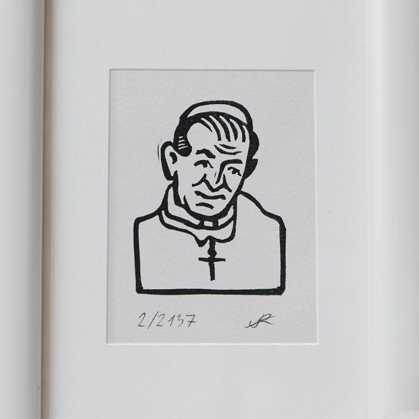 John Paul II | Jan Paweł II - Original Handpress Linocut Print, print by hand, signed, art, pope