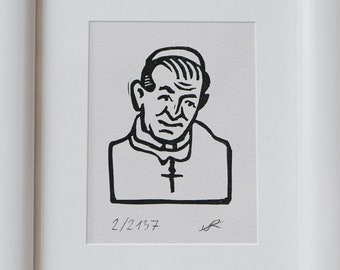 John Paul II | Jan Paweł II - Original Handpress Linocut Print, print by hand, signed, art, pope