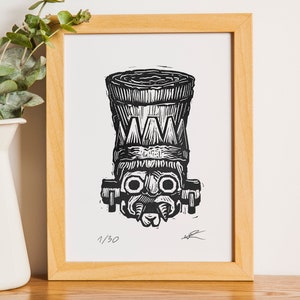 Mask - Original Handpress Linocut Print, limited edition, print by hand, signed, art, african