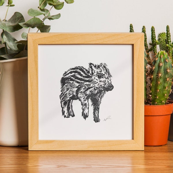 Boar - Original Handpress Linocut Print, print by hand, signed, art, animal