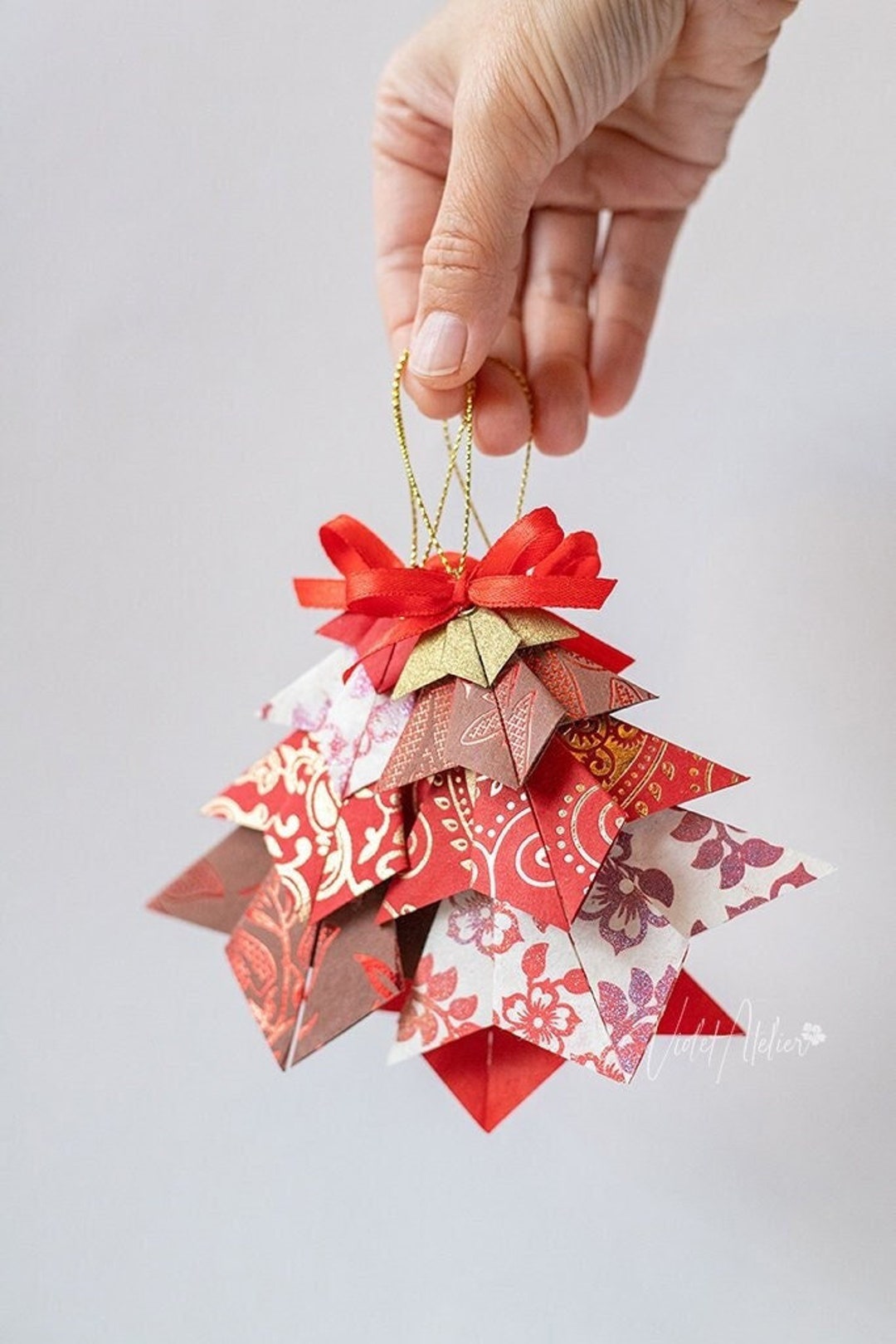 Christmas Tree Paper Ornaments 3 Pcs, Origami Paper Gift Tag Wrapping ...