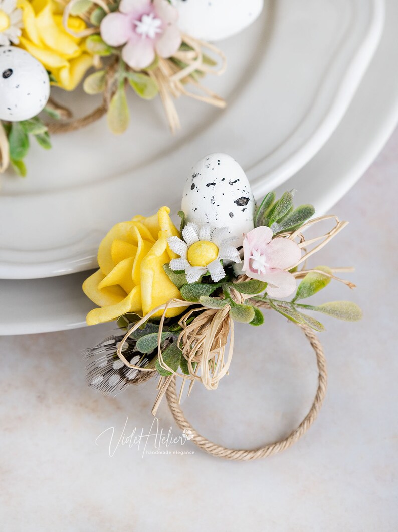 Easter Egg Napkin Rings 4 Pcs, Spring Flowers Place Setting Table Centerpiece Arrangements