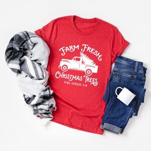 Farm Fresh Christmas Trees Tee | Christmas Shirts | Christmas Tee  | Merry Christmas | Farm Fresh | Soft Graphic Tee | Women&#39;s Christmas Top