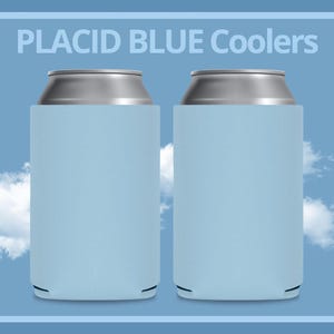 FOAM Blank Can Coolers Placid Blue Beer Holders Assorted Colors Light Blue Drink Holder Heat Transfer and Sublimation 12 oz Can & Bottle