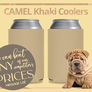 FOAM Blank Can Coolers Khaki Beer Holders Assorted Colors Camel Drink Holder for DIY Heat Transfer and Sublimation Fits 12 oz Can & Bottle