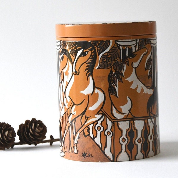 Danish IRMA Tin by Vibeke Alfelt 1981. Modern Coffee Tin canister. Contemporary Art  illustration. Scandinavian Modern Collectible.