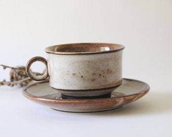Danish Modern Teacup and saucer. STOGO Design by Herluf Gottschalk-Olsen. Rustic scandinavian stoneware - Tea lovers gift