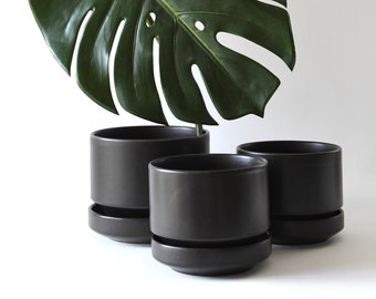 Arabia Finland Planters by Richard Lindh. 3 Modernist Two-piece Architectural flower pots, Scandinavian Mid Century modern - Eames Era