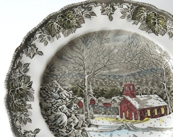 Dinner plate 10" Friendly Village by Johnson Bros. The School House. English Transferware Romantic Country Cottage