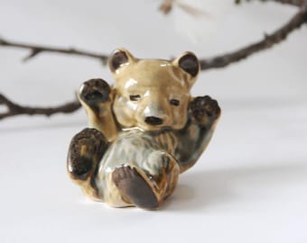 Soholm Danish modern stoneware. Bear Cub figurine by Joseph Simon. Danish Design Søholm Bornholm - Art Pottery Mid Century Modern