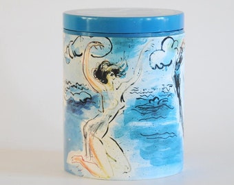 Danish IRMA Tin canister. Modern Coffee Tin. Hans Bendix Mermaid illustration. Scandinavian Modern Collectible - Gift for Him