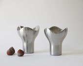 Georg Jensen BLOOM Candle holders. Two Candlesticks by Helle Damkjaer. Danish Modern design. Stainless steel. Mid century minimalist Home