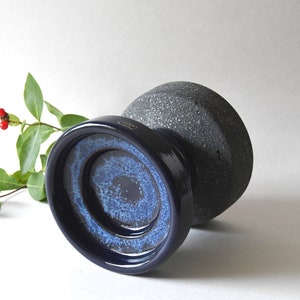 Nittsjö Pottery. Thomas Hellström Candle holder. 1970s Retro Blue Ceramic. Modernist Candlestick Swedish design. Rustic Mid century modern image 5