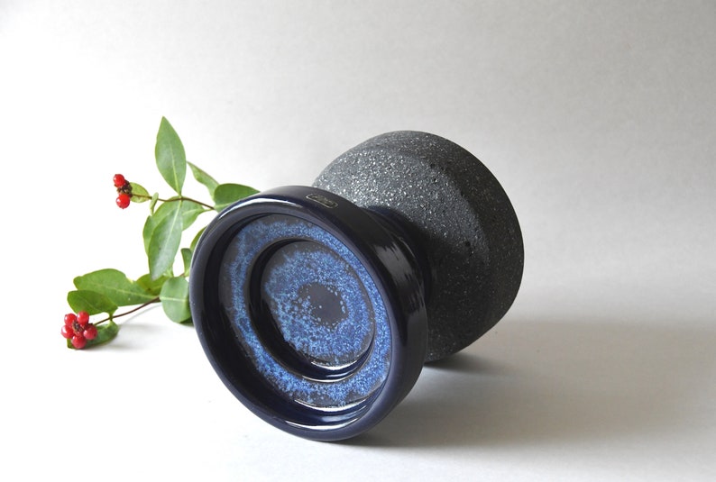 Nittsjö Pottery. Thomas Hellström Candle holder. 1970s Retro Blue Ceramic. Modernist Candlestick Swedish design. Rustic Mid century modern image 5