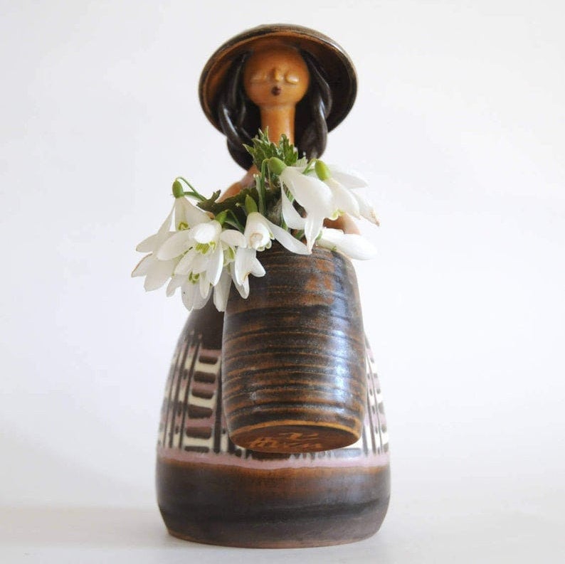 Swedish Flowergirl by Cay Cedergren. Mid century modern. 1960s ceramic. Vintage Studio Pottery. Scandinavian Collectible image 1