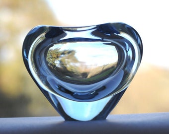 Per Lutken for Holmegaard. Heart vase. Aqua blue crystal. Scandinavian modern Art glass. Signed - Danish design. Vintage