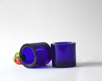 Iittala Marimekko. Two Kivi Glass Votive Candleholders Cobalt Blue. Design Heikki Orvola - Marimekko Glass Tealight holders. Finnish Modern