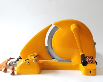 Danish All Purpose Slicer. EVA Denmark Breadslicer. Vintage Yellow Industrial Kitchen Design. Danish mid century modern Decor