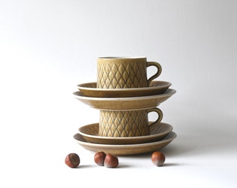 Two Quistgaard RELIEF Tea trio. Cup saucer and plates. Danish design. Pair Mid century modern. Scandinavian modern stoneware. IHQ