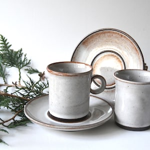 Two Scandinavian Tea sets. Danish Modern Stoneware set - Stogo. Pair Cups and saucers Design by Herluf Gottschalk-Olsen - Gift for Him