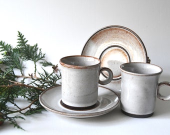 Two Scandinavian Tea sets. Danish Modern Stoneware set - Stogo. Pair Cups and saucers Design by Herluf Gottschalk-Olsen - Gift for Him